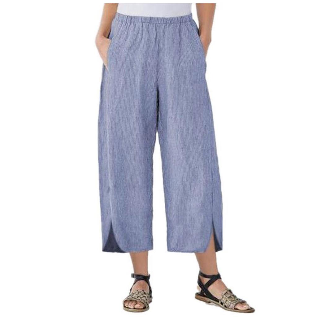 Fashion Women Button Solid Color Casual Cotton Loose Pants With Pockets