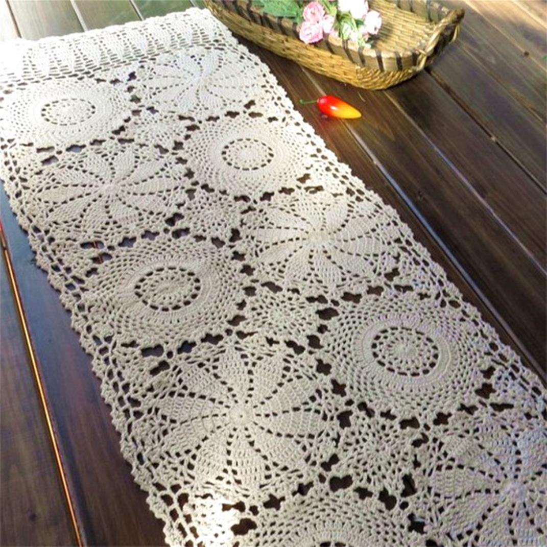 Handgemaakte Haak Katoen Tafel Runner Decoratief Tafelkleed Voor Huis Eetkamer Decoratie 40x180cm beige