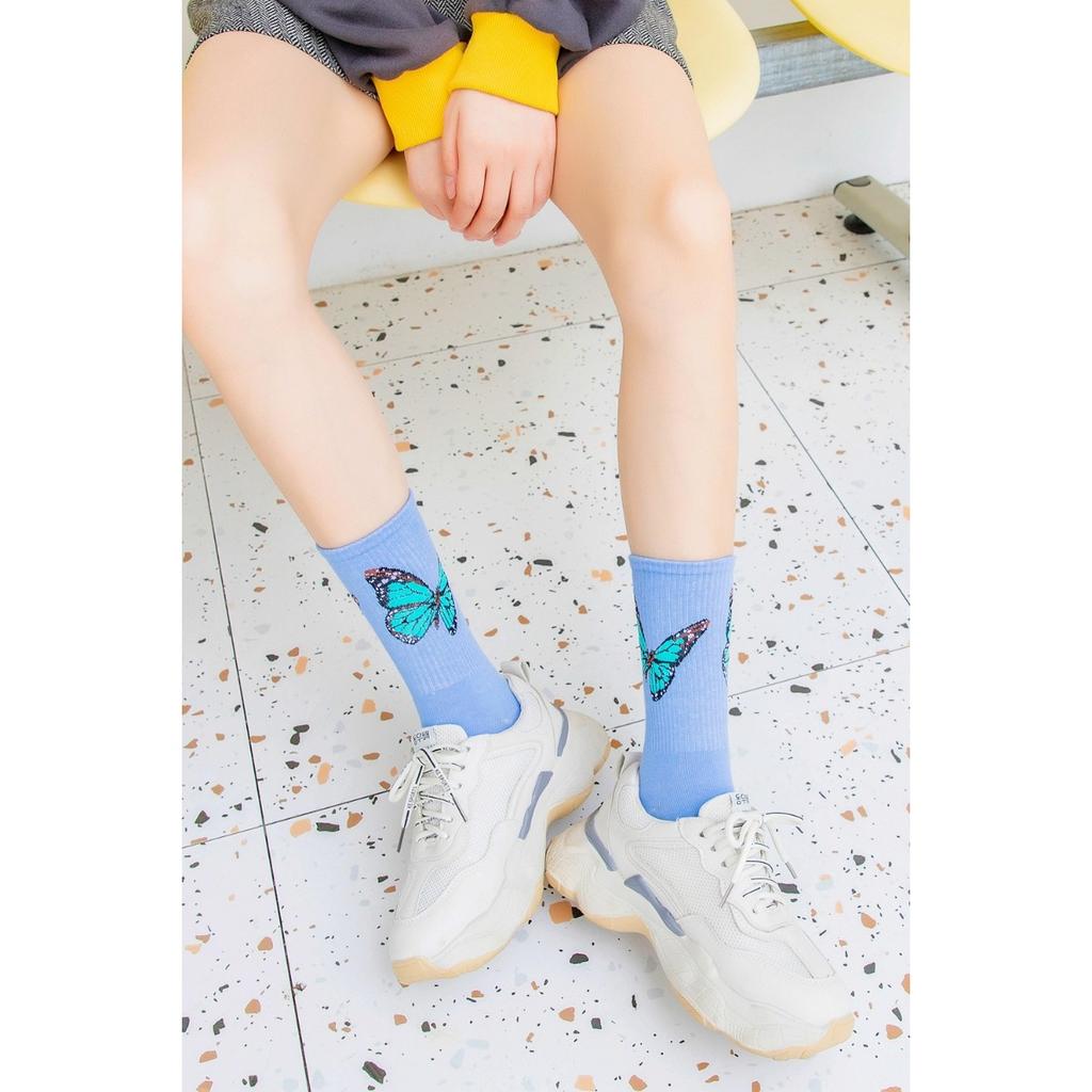 Ladies' Butterfly Printed Socks - Soft, Comfortable, and Trendy Candy Colors  Fashionable Street and Sports Socks, Suitable for All Seasons