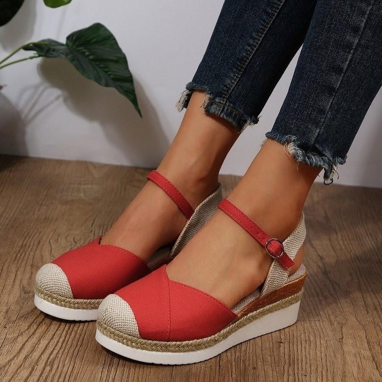 Closed Toe Wedge Sandals Low Heel Platform Sandals Women Summer Buckle Strap Fashion Espadrilles Ankle Strap Slingback Sandals