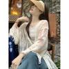 New crochet embroidered lace shirt for women, summer vacation style, seaside sun protection coat, sheer long coat