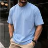 Men's Oversized Round Neck Logo T-Shirt - Solid Color, Drop Shoulder, Pure Cotton, European Size 200g