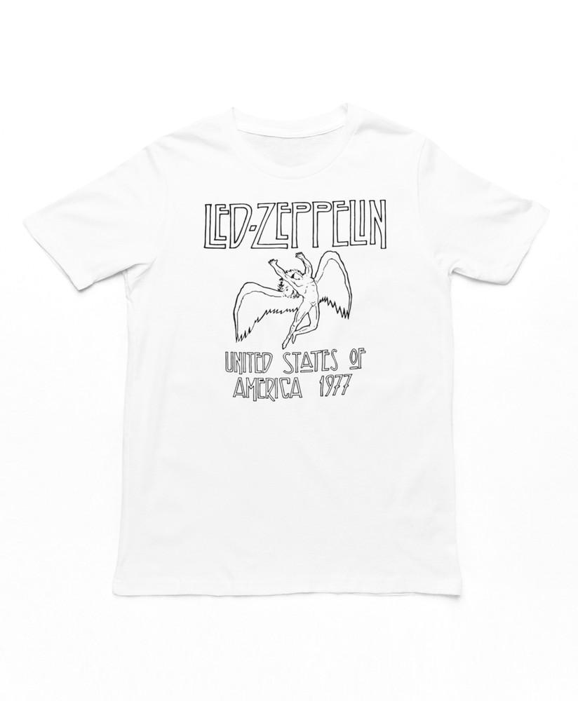 Led Zeppelin США 77 Мужская футболка Музыка Классика Концерт Рок-группа Футболка Новая Белая Унисекс Футболка XL
