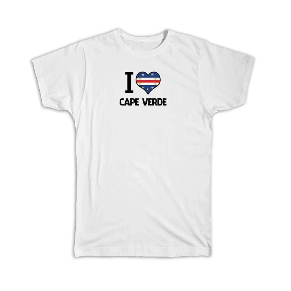 Gift T-Shirt : I Love Cape Verde Flag Heart Country Crest Verdean Expat M