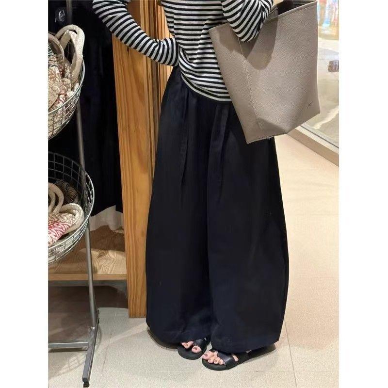 Korean-Style Pleated Wide-Leg Drawstring Pants