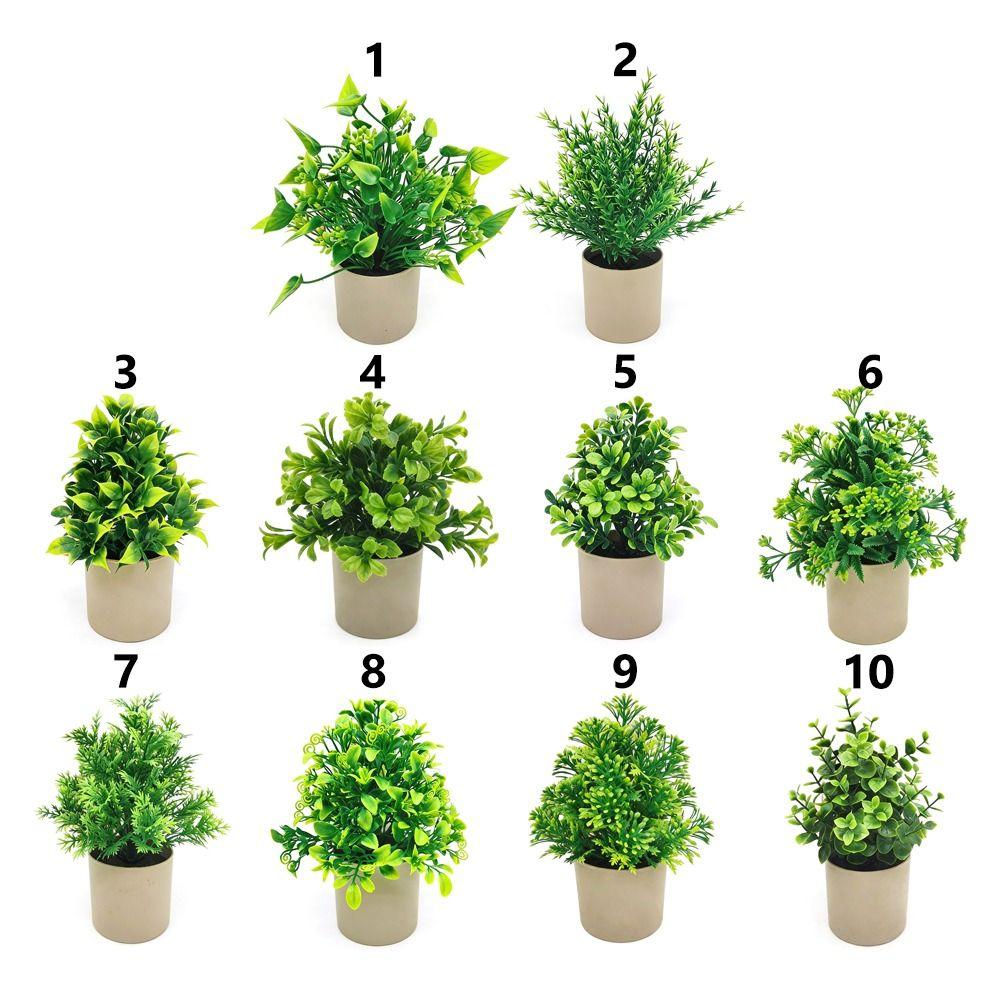 Creative Green Leaves Artificial Grass Bonsai Photo Props with Flowerpot Potted Plant Ornament Faux Flowerpotted Gift