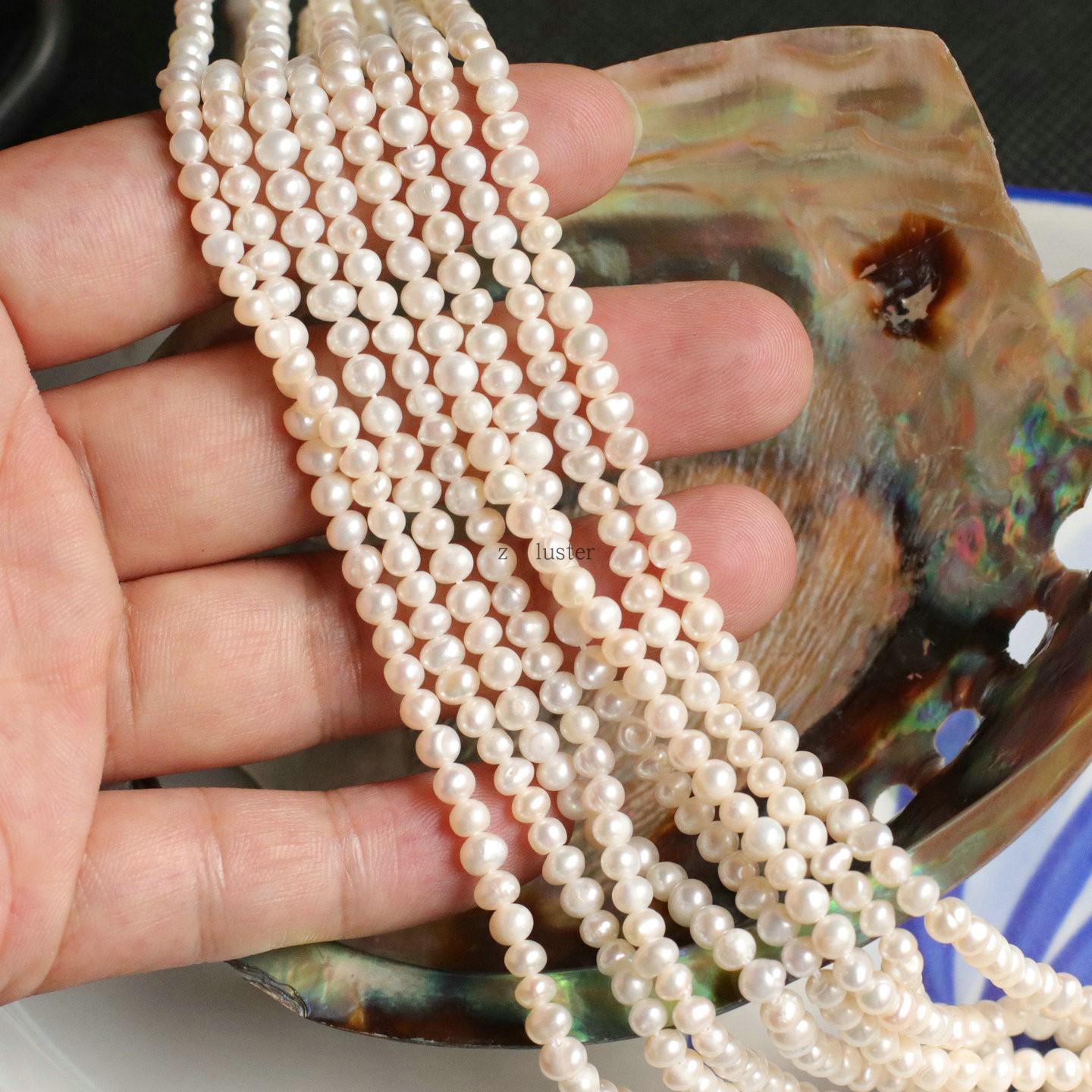 Z·Luster 3.5-4mm Round Natural Freshwater Pearl Loose Beads Strand Handmade Necklace DIY Jewelry Accessories