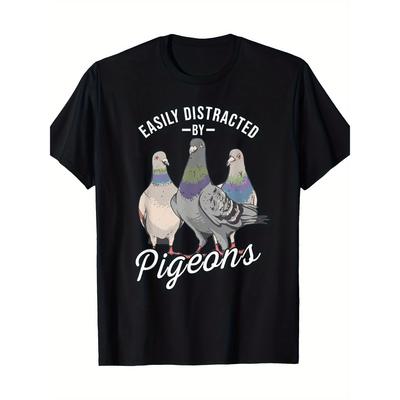 Easily Distracted By Pigeons Graphic Tee Men Casual Short Sleeve Breathable T-Shirt - Men's Summer Cotton Graphic Tee