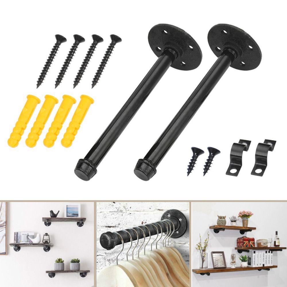 4pcs Fine Workmanship Wall Floating Shelf Holder Black Iron Pipe Iron Art Shelf Brackets  Room Decor