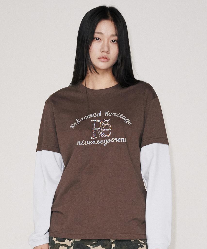 UNIVERSE GARMENT Layered Graphic Long Sleeve T-Shirt_Brown
