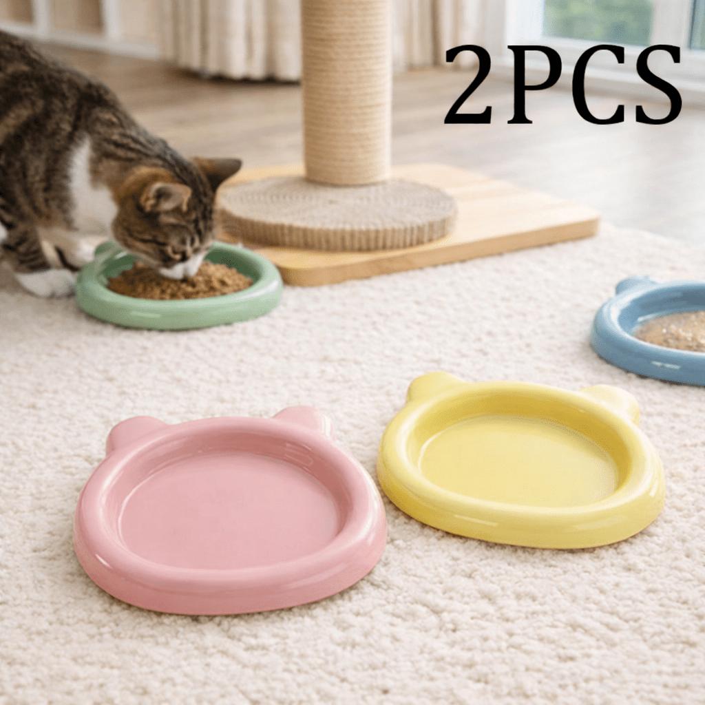 2pcs Wide‑Shallow Anti‑Whisker‑Fatigue Cat Bowls, Non‑Slip & Easy‑to‑Clean
