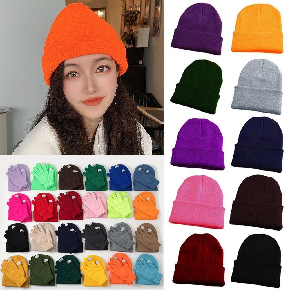 Cute Woman New Beanies with Gloves Knitted Solid Hat New 2025 Winter Hats