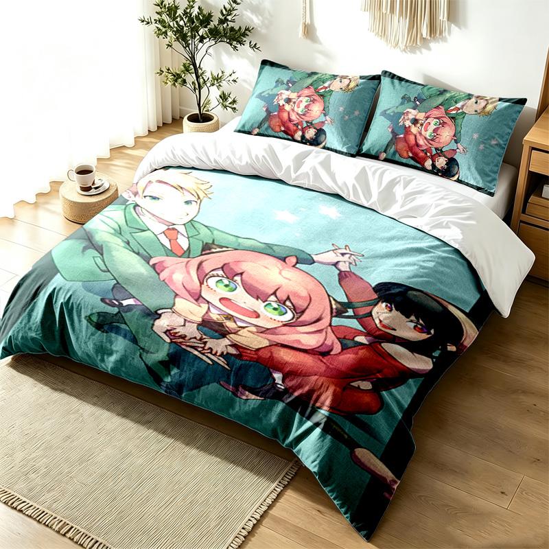 Spy x Family 3pc Duvet Cover Set Simple Modern Bedding Set Wrinkle Resistant Soft Fabric All Season Use a perfect gift