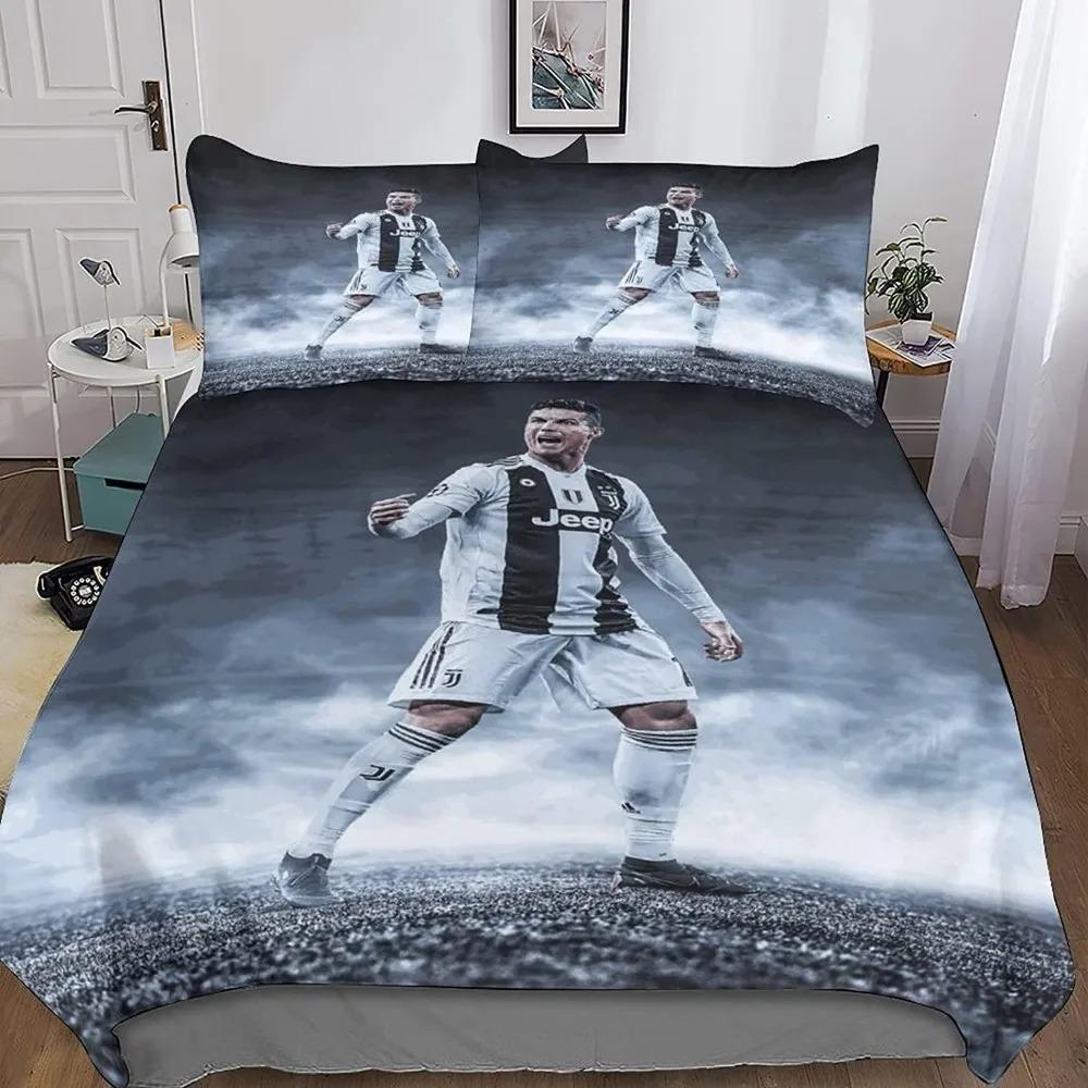 Ensemble de literie 3D Étoile de Football Housse de couette Taie d'oreiller Adulte Garçon Fille Décoration de Chambre Cadeau Simple Double Grande Taille King Size 135x200cm (3pcs)