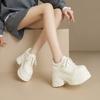 12Cm inner height increase round head leather lace-up single shoes women's spring and autumn waterproof table thick sole hate sky high muffin high he