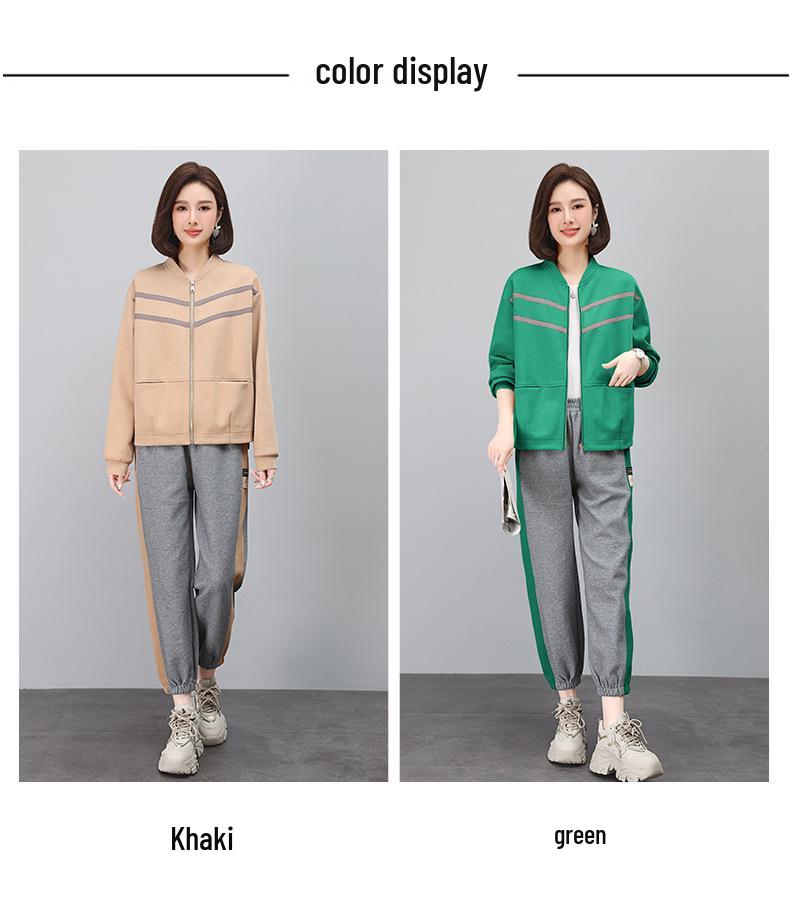 Women's 2023 Spring/Autumn Color Block Sportswear: Baseball Jacket & Jogger Set