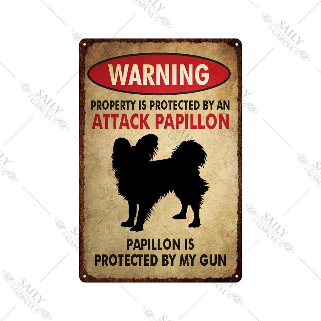 Dog Warning Vintage Tin Sign Animals Pet Metal Posters Lover Protected Pet Metal Wall Decor Plates Farm Home Kennel Metal Plaque