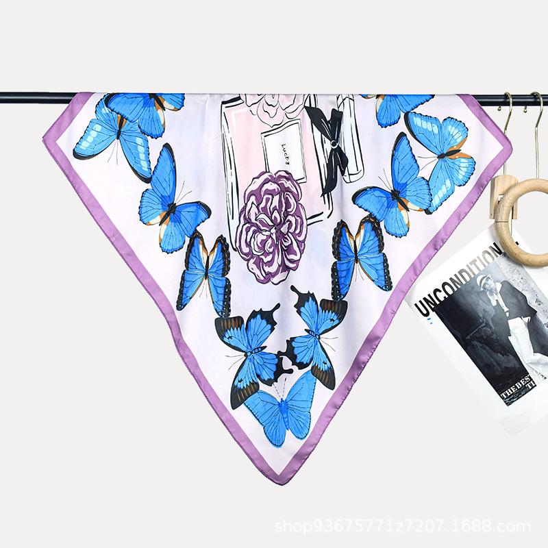 Spring and summer 71 new blue butterfly fashion commuter silk scarf pink perfume plant flower small square scarf scarf