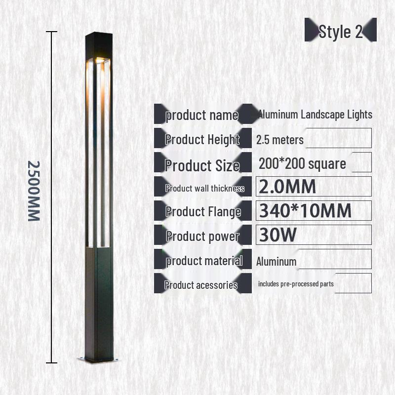 Solar Aluminum Garden Light: Modern Square Post for Outdoor Courtyard