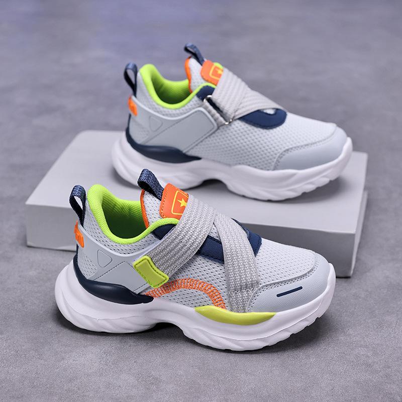 2025 summer boys' new children's double mesh breathable sports shoes medium and older boys' lightweight soft-soled running shoes