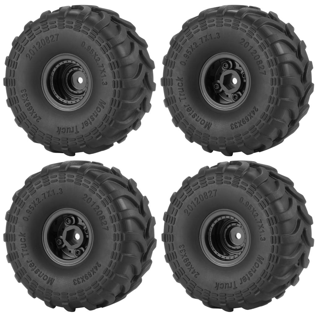 TRZX 4pcs Rubber RC Car Tires & Wheel Rims for 1/24 Scale Axial SCX24 RC Crawler Car Accessories