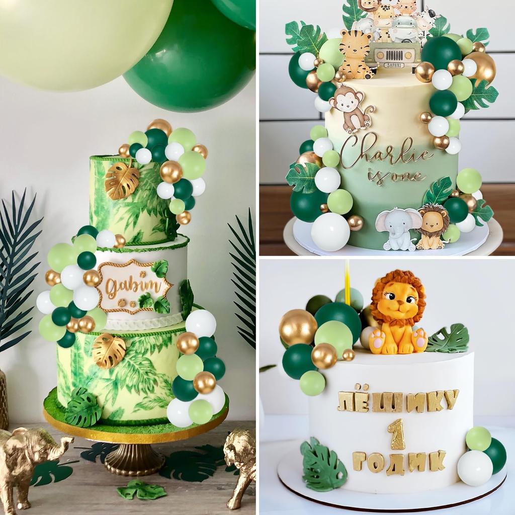 Green Gold and White Ball Cake Topper Decorations 32PCS Mini Balloons Cake Topper Sticks Foam Balls Cake Ball Cupcake Insert for Cake Baking Wedding