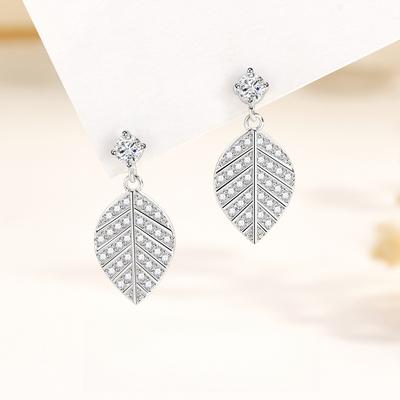 Leaf Stud Earrings Female Niche Exquisite Natural Forest Full Diamond Leaf Earrings Female