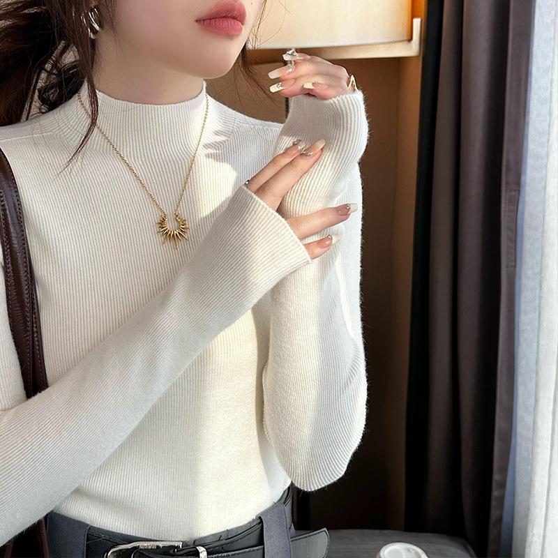 Gray Bottoming Shirt Women's Early Autumn 1116 New Black Knitted Top Inner Cardigan Autumn and Winter Semi-turtleneck Sweater
