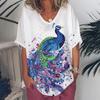 Fashion Women's T Shirt V-Neck Short Sleeve Top Women 3d Peacock Graphics Summer Plus Size Everyday Casual Female Clothing 5XL