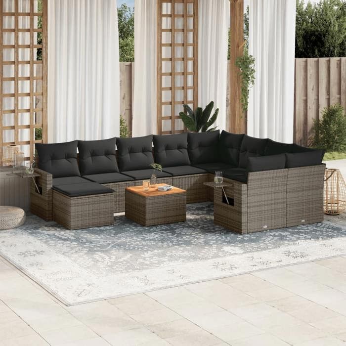 VidaXL Salon de Jardin avec Coussins 11 pcs, Canapés de Terrasse, Ensemble de Meubles de Patio, Mobilier d'Extérieur, Gris 3224856