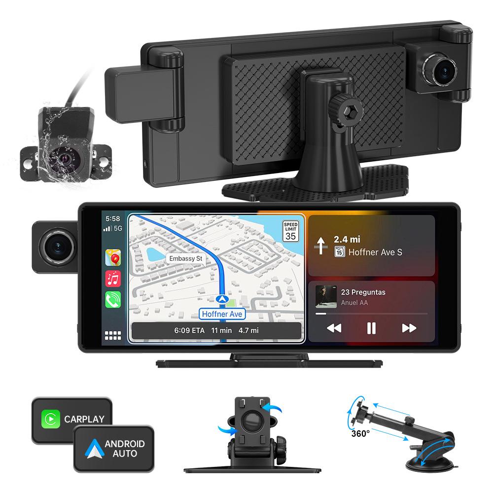3-lens Dashcam, 10.26" HD Wireless CarPlay Car Navigation GPS.