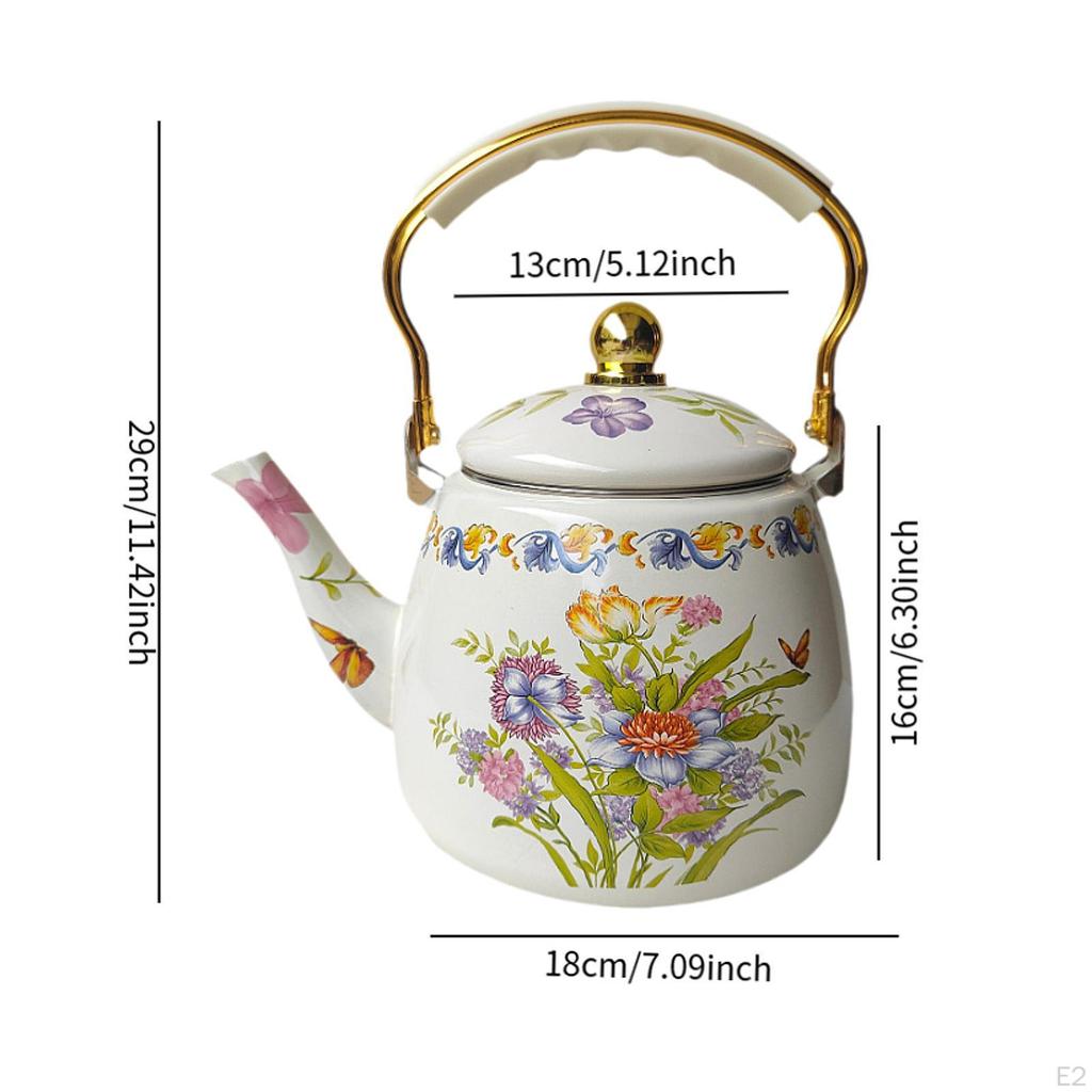 Emaille-Teekessel, Wasserkochendes 3,3-l-Teekanne mit bequemem Griff und Blumenmuster für