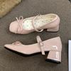 Elegant Girl Lolita Thick Heel Bow One-word Buckle Mary Jane Shoes Red Patent Leather High Heel Round Head Single Shoes Women