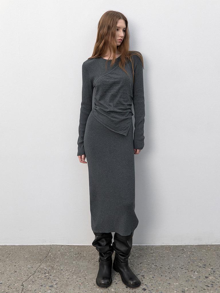 Atelier Nine Shirring Halter Bustier Knit Dress (Op-6319)