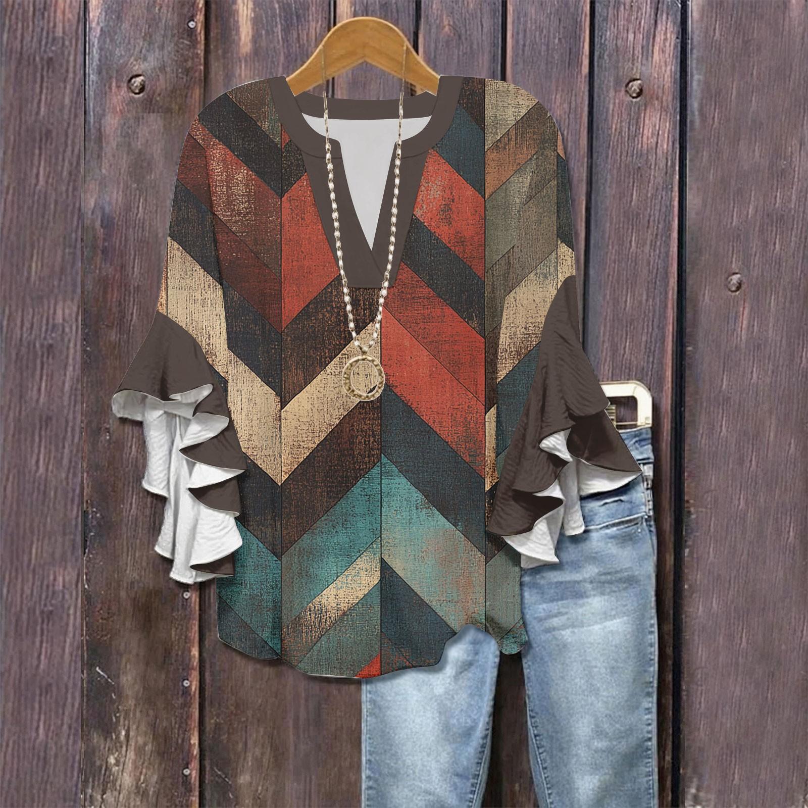 

Сорочки з рукавом 3/4 для жінок Милі футболки з графічним принтом Блузки Повсякденні великих розмірів Базові топи з рукавами-рюшами Пуловер XL чорний