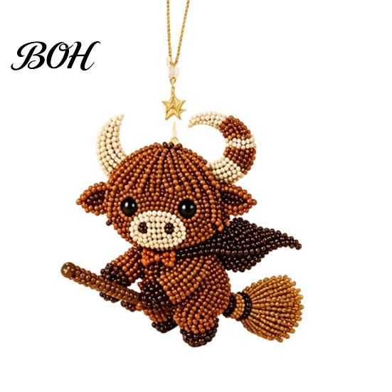 Stress Relief Craft DIY Highland Cow Beading Kit, Cute 3D Bead Pendant Handmade Ornaments with Colorful Beads And Instructions, Beadwork Kit