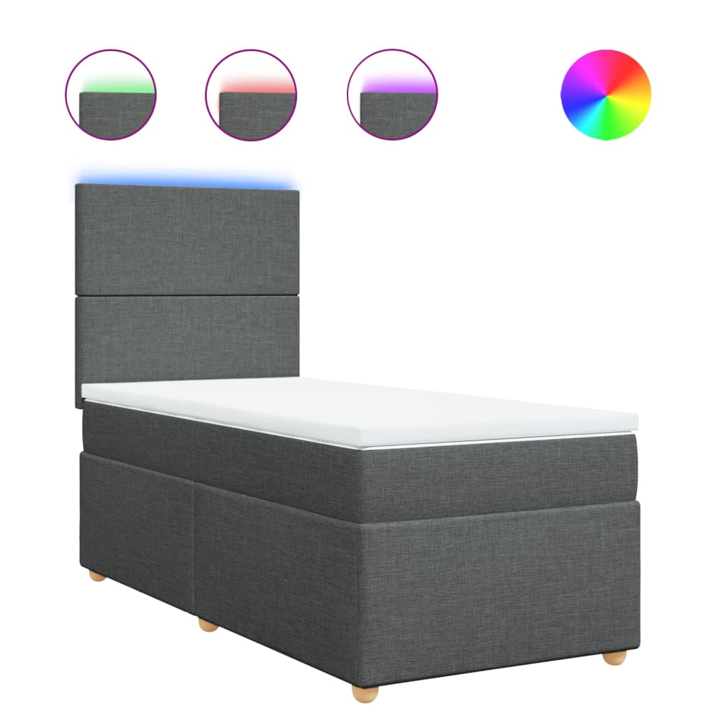 Box Spring Bed with Mattress Dark Gray 90x200 cm Fabric