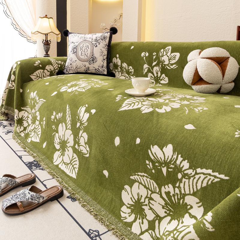 

Шениль Всесезонный Универсальный Диванный Плед для Кемпинга Защита от Пыли Защита от Кошек Цветы Кошки Чехол на Диван Полное Покрытие Нескользящий Диван 180*150cm зелёный