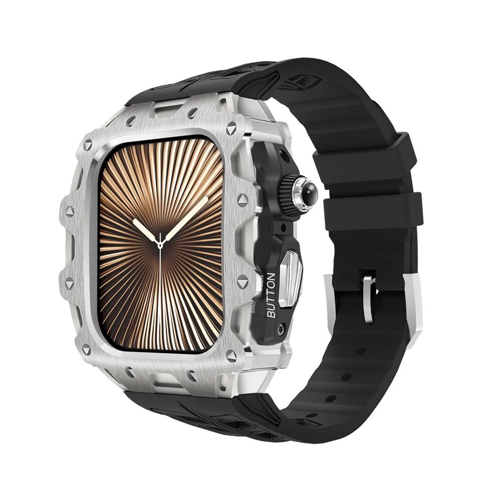 Luxury Case Strap for Apple Watch Series 10 46mm Modification Kit Cover for Iwatch 10 46 46MM Sports Silicone Zinc Frame Men Set