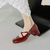 Krazing Pot Sheepskin Square Toe Med Heels Autumn Summer Shoes Metal Flowers Women Mary Janes Fashion Pumps