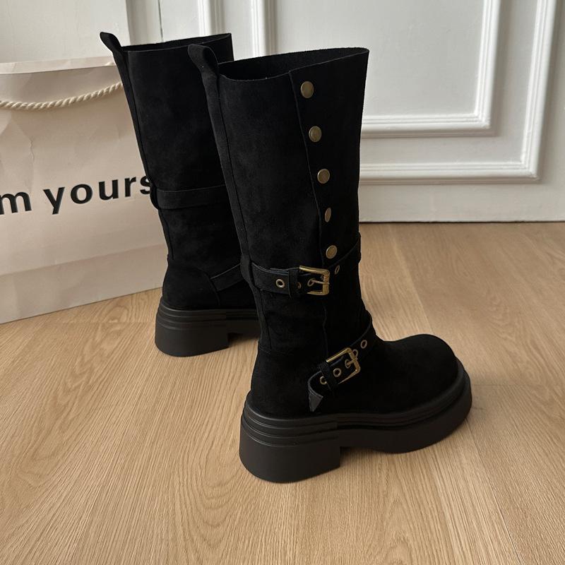 

Маленькие ботинки на толстой подошве, толстые голени для детей, но ботфорты до колена, два ковбойских высоких рыцарских ботинка Мартин Вестерн 39 чёрный