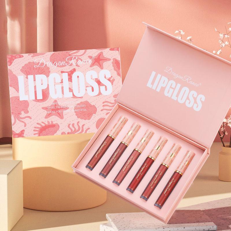 6 ks/1 krabička Sada lesku na rty Tekutá matná rtěnka na rty Vodotěsná polevka na rty Snadno se barví