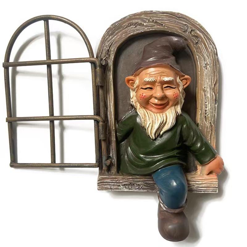 Flipping Window Dwarf Resin Craft Garden Decoration Statue Decoration Outdoor Craft Decoration