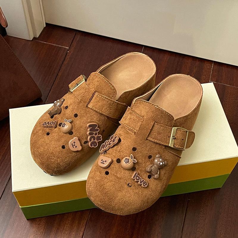 

Нишевая ретро сумка с головой тапочки женские 2025 весна новая толстая подошва полузакрытые туфли носить полутапочки обувь с отверстиями 40 коричневый