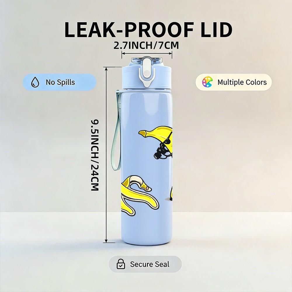 1PC Banana Fruit Cartoon Character Print 750ml Color Plastic Sports Water Bottle Leakproof Flip Straw Lid Suitable for Sports Office Home Use