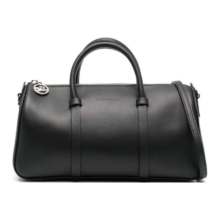 Longchamp Front Concave Embossed Logo Leather Shoulder Crossbody Tote Bag Women Bags Black 10271HFK001