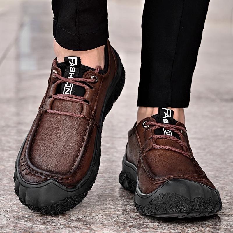 Sapatos masculinos de couro genuíno para caminhada, calçados casuais para atividades ao ar livre