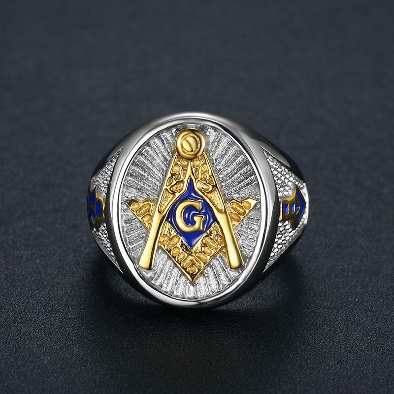 Two Tone Titanium Steel Masonic Freemasonry Ring for Men Jewelry Gold Silver Color Drop Shipping