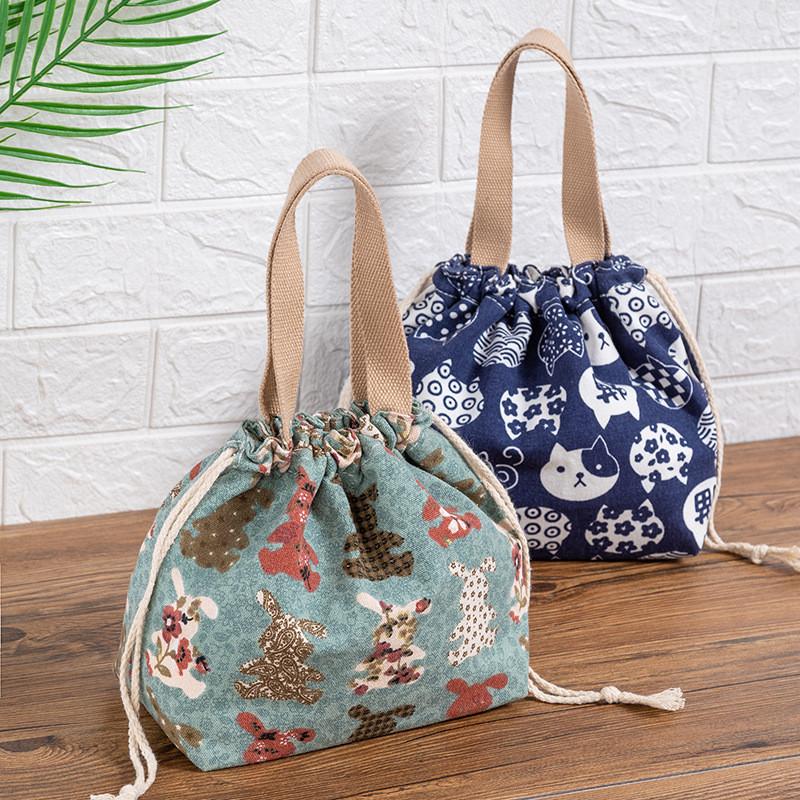 Japanese Lunch Box Bag Handheld Canvas Lunch Tote For Office And Picnics