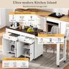 Kücheninsel auf Rädern, Ausziehbarer Essbereich mit Arbeitsplatte und Schubladen, Mobil Freistehend, Ideal für Küche und Esszimmer (Weiß+Nuss)